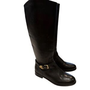 Lauren Ralph Lauren Brooke Tall Black Leather Riding Style Boots Sz 5 NEW
